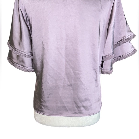 NWOT S’EDGE Light Purple Satin Double Fringe Flutter Sleeve Cropped Top - S - Picture 11 of 14